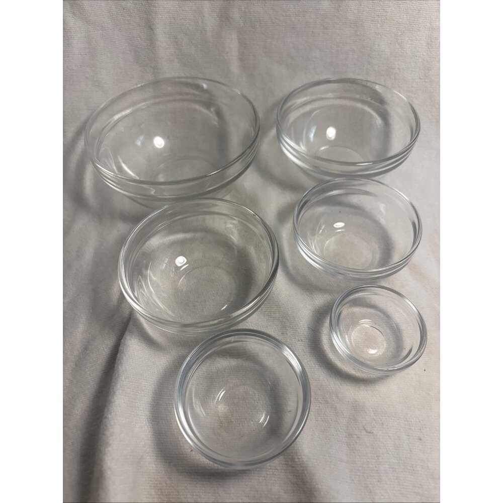 Arcoroc France Bowls 6 Piece Clear Nesting Bowl Set Food Prep Bowls 2.5"-5.5"